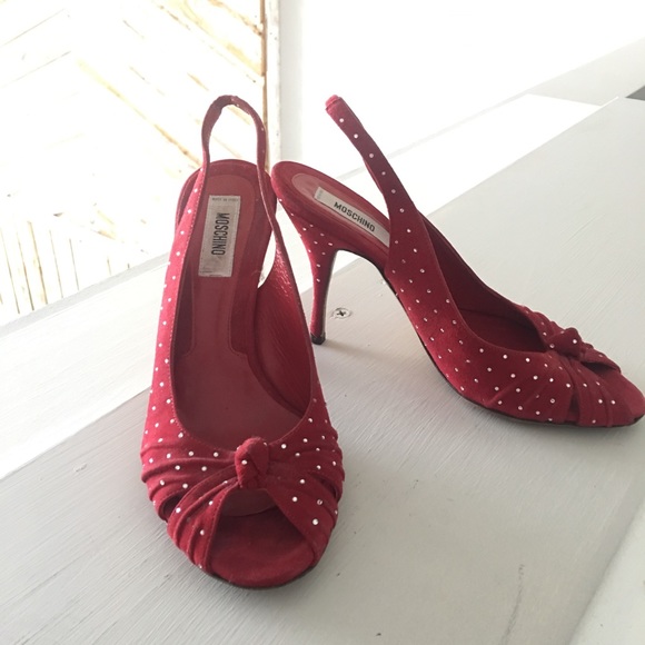 red suede slingbacks